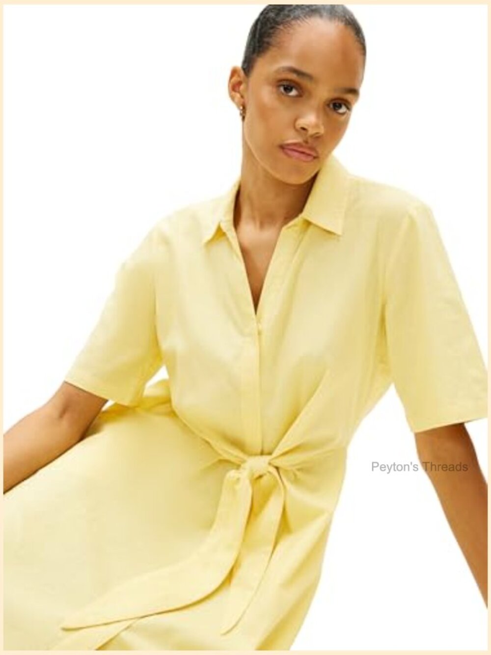 Short Sleeve Linen Shirt Midi Dress with Pockets - Picture 2 of 5